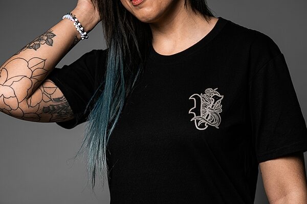 open zoom image for Victory The Kraken T-Shirt, Black with White Logo, Small, Action Position Back