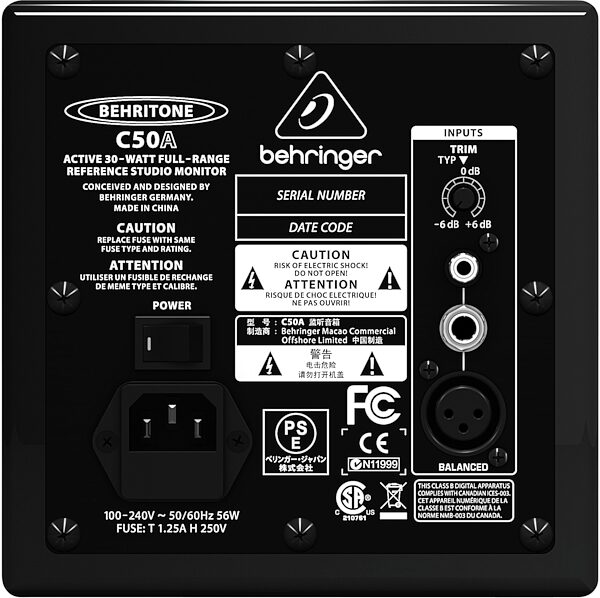 open zoom image for Behringer Behritone C50A Active Studio Monitor, Rear