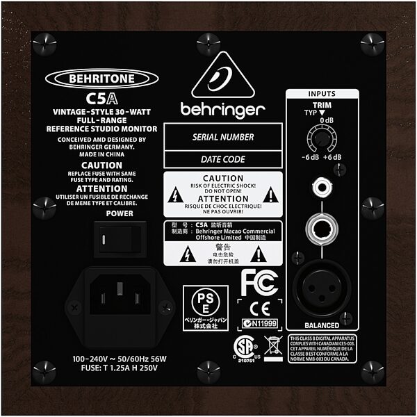 open zoom image for Behringer Behritone C5A Active Studio Monitor, Rear