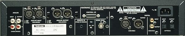 open zoom image for TASCAM CDRW2000 Rackmount Pro CD Player and Recorder, Back Panel