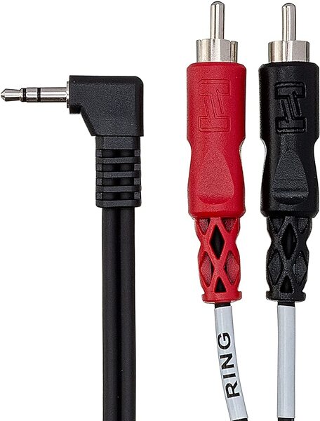 open zoom image for Hosa Stereo Right Angle 1/8" TRS to Two RCA Cable, 3 foot, CMR-203R, Action Position Back