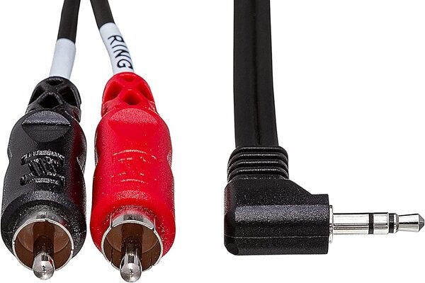 open zoom image for Hosa Stereo Right Angle 1/8" TRS to Two RCA Cable, 3 foot, CMR-203R, Action Position Back