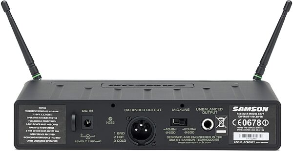 open zoom image for Samson AirLine 77 AH7 Fitness Headset Wireless Microphone System, Band K1 (489.050 MHz) , CR77 Back Panel