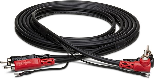 open zoom image for Hosa CRA-201DJ Dual RCA to Dual Right Angle RCA with Ground Wire Stereo Interconnect Cable, 1 meter, Action Position Back