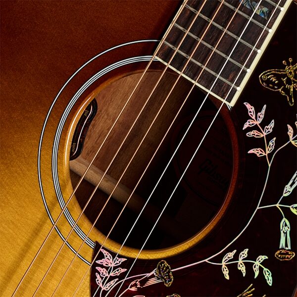 open zoom image for Gibson Custom Hummingbird Elegant Koa Acoustic-Electric Guitar (with Case), Honey Burst, Hardshell Case, Action Position Back