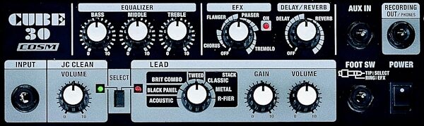 open zoom image for Roland Cube 30 Modeling Guitar Combo Amplifier (30 Watts, 1x10 in.), Top