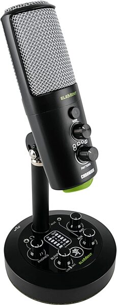 open zoom image for Mackie EleMent Chromium Premium USB Condenser Microphone with Built-in 2-Channel Mixer, New, Angled Front