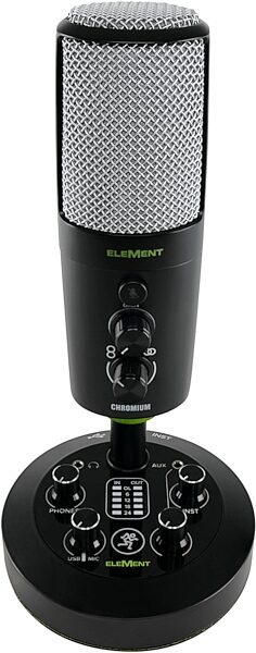 open zoom image for Mackie EleMent Chromium Premium USB Condenser Microphone with Built-in 2-Channel Mixer, New, Angled Front
