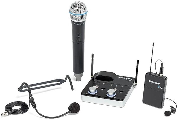 open zoom image for Samson Concert 288m Dual-Channel Wireless Combo Lavalier/Headset & Handheld Microphone System, Band K, Action Position Front