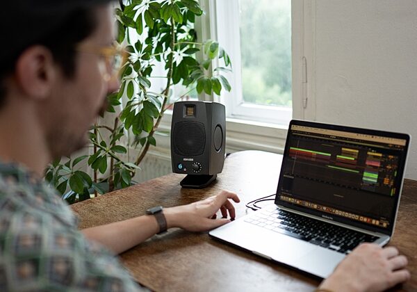 open zoom image for ADAM Audio D3V Active Desktop Studio Monitors, Pair, Black, In Use