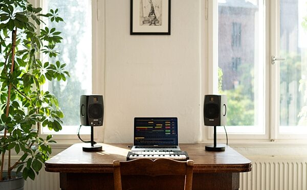 open zoom image for ADAM Audio D3V Active Desktop Studio Monitors, Pair, Black, In Use