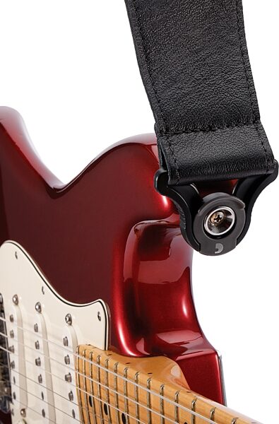 open zoom image for D'Addario Comfort Leather Auto-Lock Guitar Strap, Black, 25BAL00, Action Position Back