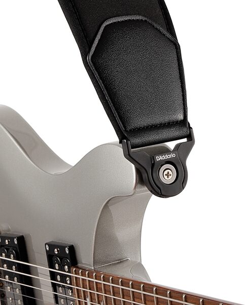 open zoom image for D'Addario Comfort Neoprene Auto Lock Guitar Strap, Black, Action Position Back