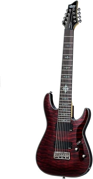 open zoom image for Schecter Damien Elite 8 8-String Electric Guitar, Crimson Red - Angle