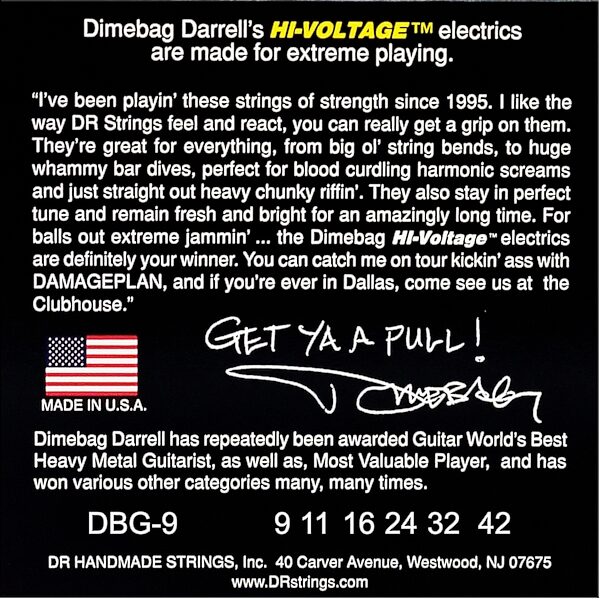 open zoom image for DR Strings DBG10 Hi-Voltage Electric Guitar Strings (Medium, 10-46), Light, 9-42, Boxshot Back