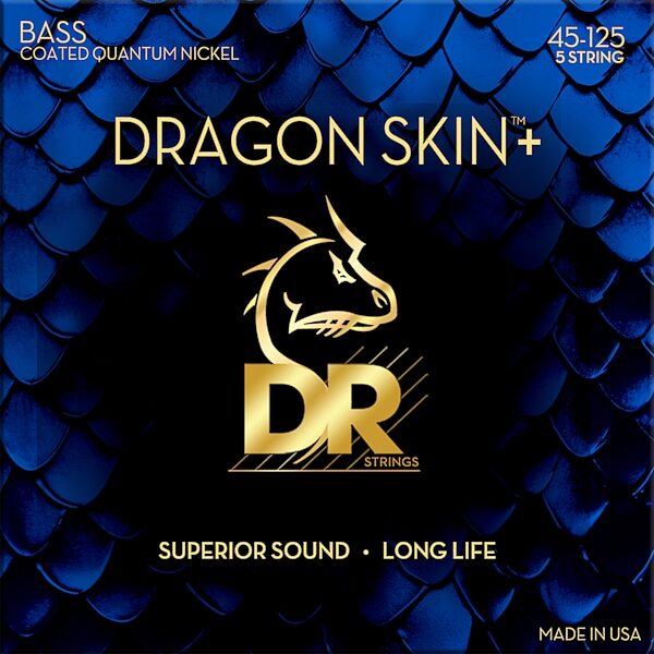 open zoom image for DR Strings Dragon Skin Plus Coated Quantum Nickel 5-String Bass Set, Medium 5-String, 45-125, DBQ5-45, Action Position Back