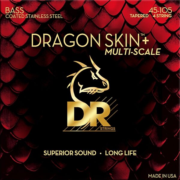 open zoom image for DR Strings DBSM-45 Dragon Skin Plus Stainless Steel Multiscale 4-String Bass Set, Medium Multi-Scale, 45-105, DBSM-45, Action Position Back