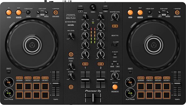 open zoom image for Pioneer DJ DDJ-FLX4 DJ Controller, Matte Grey, Action Position Back