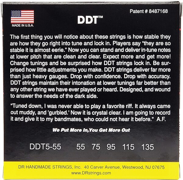 open zoom image for DR Strings DDT Drop Down Tuning 5-String Bass Strings, Extra Heavy, 55-135, view