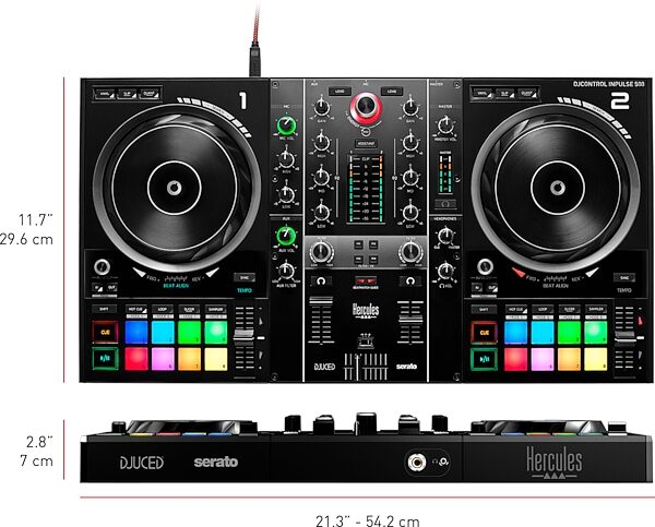 open zoom image for Hercules DJControl Inpulse 500 DJ Controller, Black, Action Position Front