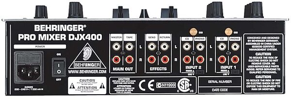 open zoom image for Behringer DJX400 2-Channel DJ Mixer, Rear