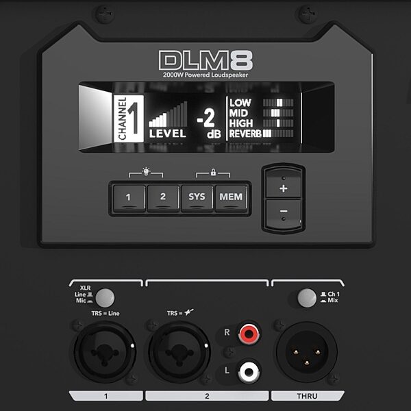 open zoom image for Mackie DLM8 8" Powered Loudspeaker (2000 Watts), New, Rear Panel