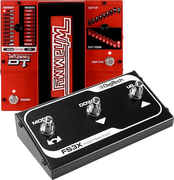 open zoom image for DigiTech Whammy DT Pitch Controller Pedal with Drop Tuning, Red, with DigiTech FS3X Footswitch, pack