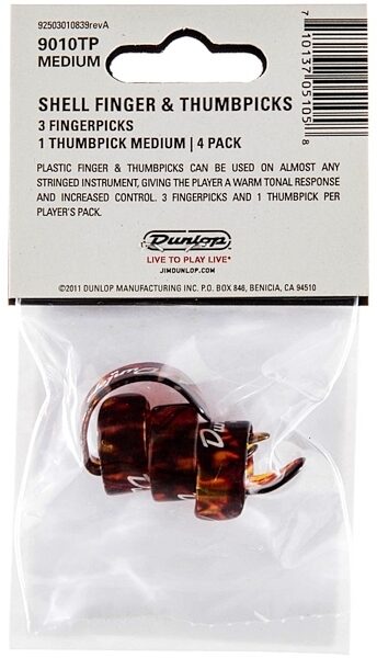 open zoom image for Dunlop 9010TP 3 Fingerpicks and 1 Thumbpick Pack, Medium, Back