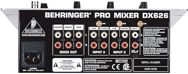 open zoom image for Behringer DX626 3-Channel DJ Mixer, Rear