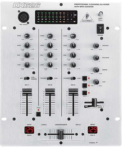 open zoom image for Behringer DX626 3-Channel DJ Mixer, Top