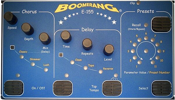 open zoom image for Boomerang E-155 Chorus and Delay Pedal, Top