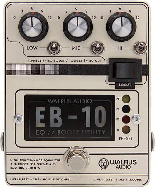 open zoom image for Walrus Audio EB-10 Preamp EQ and Boost Pedal, Cream, Action Position Back