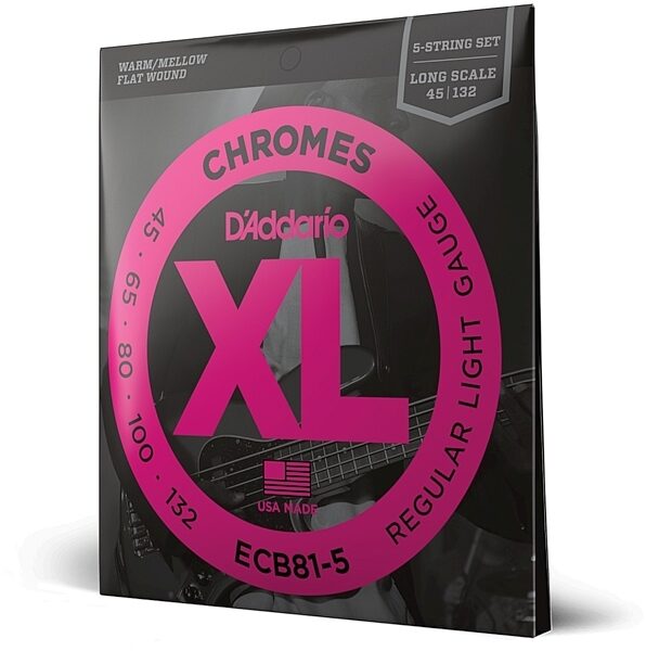 open zoom image for D'Addario ECB81-5 Chromes Flatwound Bass Strings (Light, 5-String, Long Scale), New, main