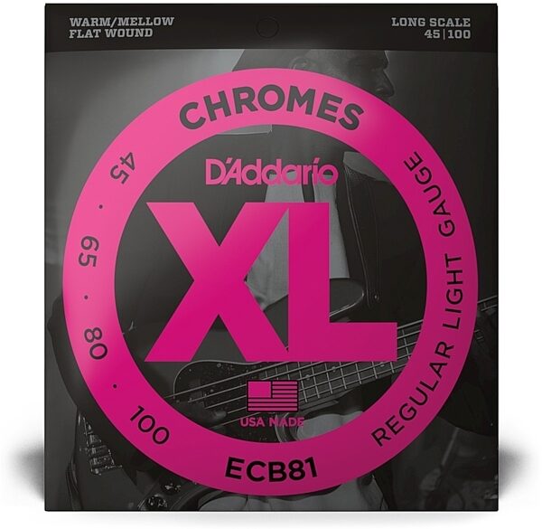 open zoom image for D'Addario ECB81 Chromes Flatwound Bass Strings (Regular Light, Long Scale), New, view