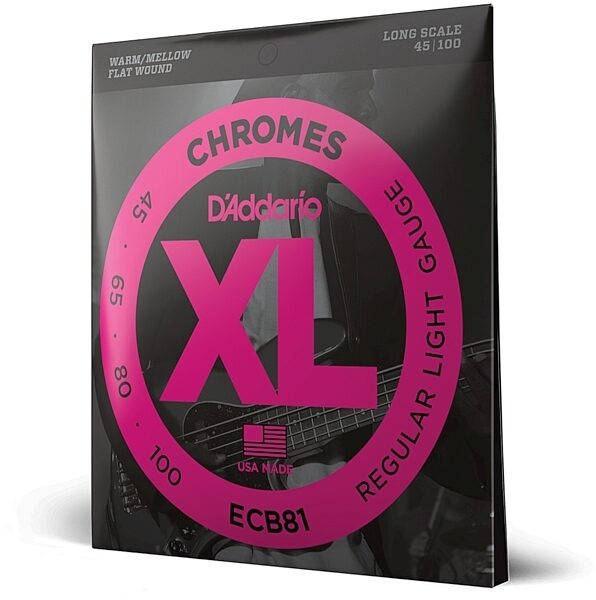 open zoom image for D'Addario ECB81 Chromes Flatwound Bass Strings (Regular Light, Long Scale), New, main
