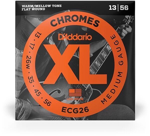 open zoom image for D'Addario ECG26 Chromes Flatwound Electric Guitar Strings (Medium Gauge, 13-56), New, view