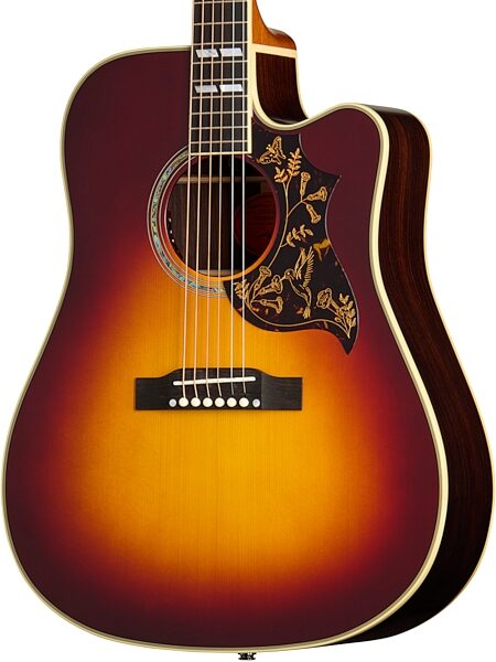 open zoom image for Epiphone Inspired by Gibson Custom Hummingbird Deluxe EC Acoustic Guitar (with Soft Case), Autumn Burst, Action Position Back