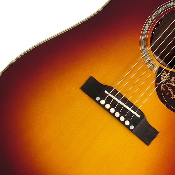 open zoom image for Epiphone Inspired by Gibson Custom Hummingbird Deluxe EC Acoustic Guitar (with Soft Case), Autumn Burst, Action Position Back