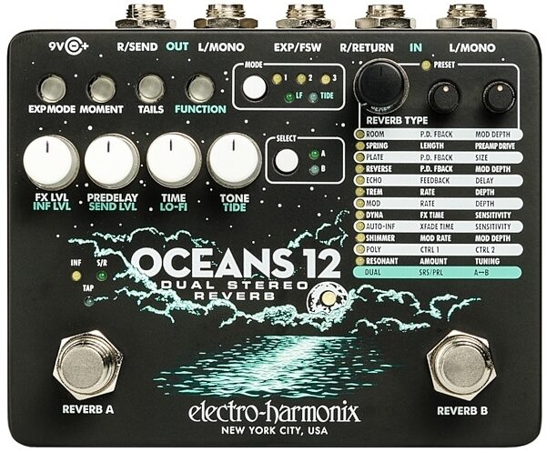 open zoom image for Electro-Harmonix Oceans 12 Dual-Stereo Reverb Pedal, New, Main
