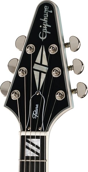 open zoom image for Epiphone Futura Flying V Custom Electric Guitar (with Gig Bag), Quicksilver Shift, Action Position Back