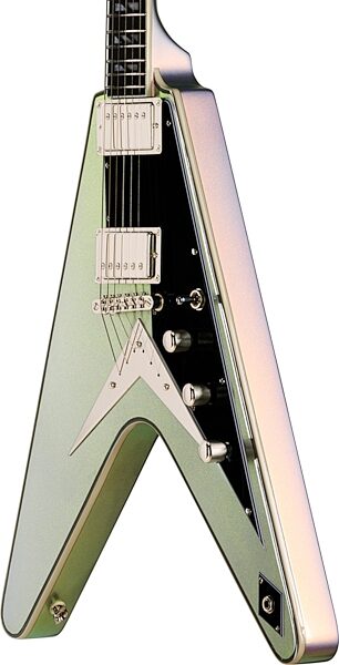 open zoom image for Epiphone Futura Flying V Custom Electric Guitar (with Gig Bag), Quicksilver Shift, Action Position Back
