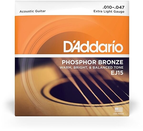 open zoom image for D'Addario EJ15 Phosphor Bronze Acoustic Guitar Strings (Extra Light), Single Set, 10-47, Extra Light, view