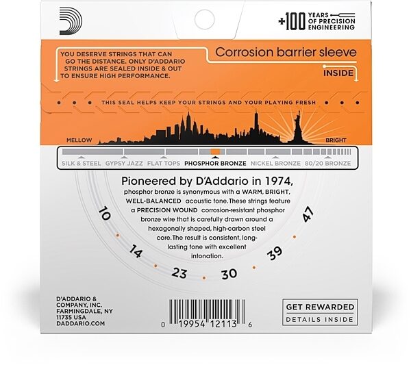 open zoom image for D'Addario EJ15 Phosphor Bronze Acoustic Guitar Strings (Extra Light), Single Set, 10-47, Extra Light, view