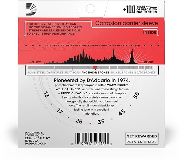 open zoom image for D'Addario EJ17 Phosphor Bronze Acoustic Guitar Strings (Medium, 13-56), Single Set, view
