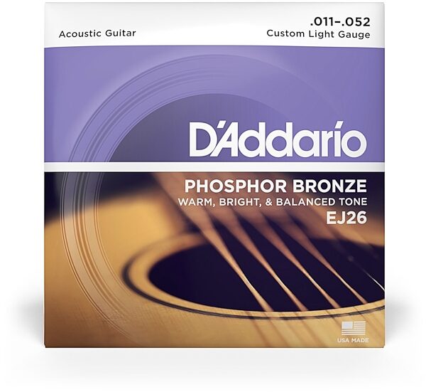 open zoom image for D'Addario EJ26 Phosphor Bronze Acoustic Guitar Strings (Custom Light, 11-52), Single Set, view