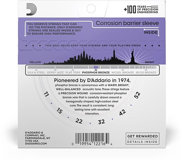 open zoom image for D'Addario EJ26 Phosphor Bronze Acoustic Guitar Strings (Custom Light, 11-52), Single Set, view
