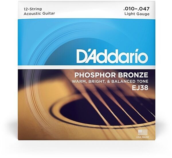 open zoom image for D'Addario EJ38 12-String Phosphor Bronze Acoustic Guitar Strings (Light, 10-47), New, main