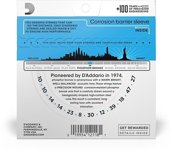 open zoom image for D'Addario EJ38 12-String Phosphor Bronze Acoustic Guitar Strings (Light, 10-47), New, view