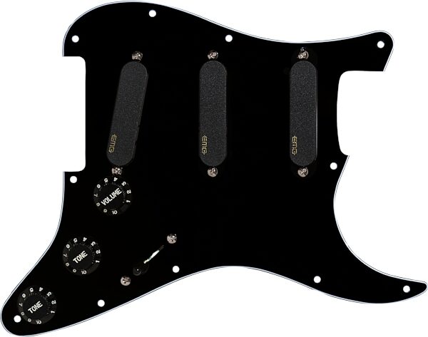 open zoom image for EMG DG20 Total Eclipse Pre-Wired Pickguard, Black, Action Position Front
