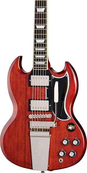 open zoom image for Epiphone Inspired by Gibson Custom 1964 SG Standard Electric Guitar, Maestro Vibrola (with Case), Cherry, Action Position Back